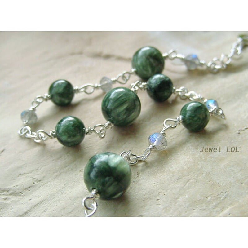 セラフィナイト&ラブラドライト ブレスレット/シルバー（Mサイズ