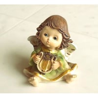 おすわりハープエンジェル（グリーンローブ）～天使の置物～