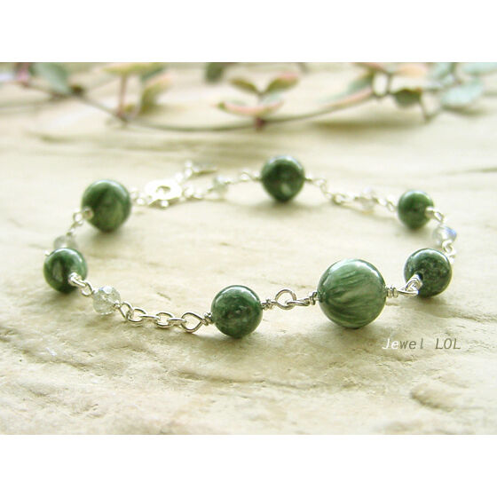 セラフィナイト&ラブラドライト ブレスレット/シルバー（Mサイズ