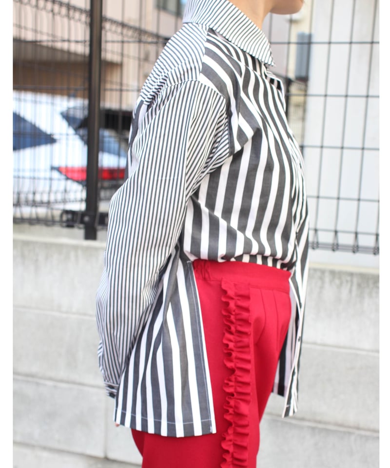 stripe asymmetric shirt | savanni aani