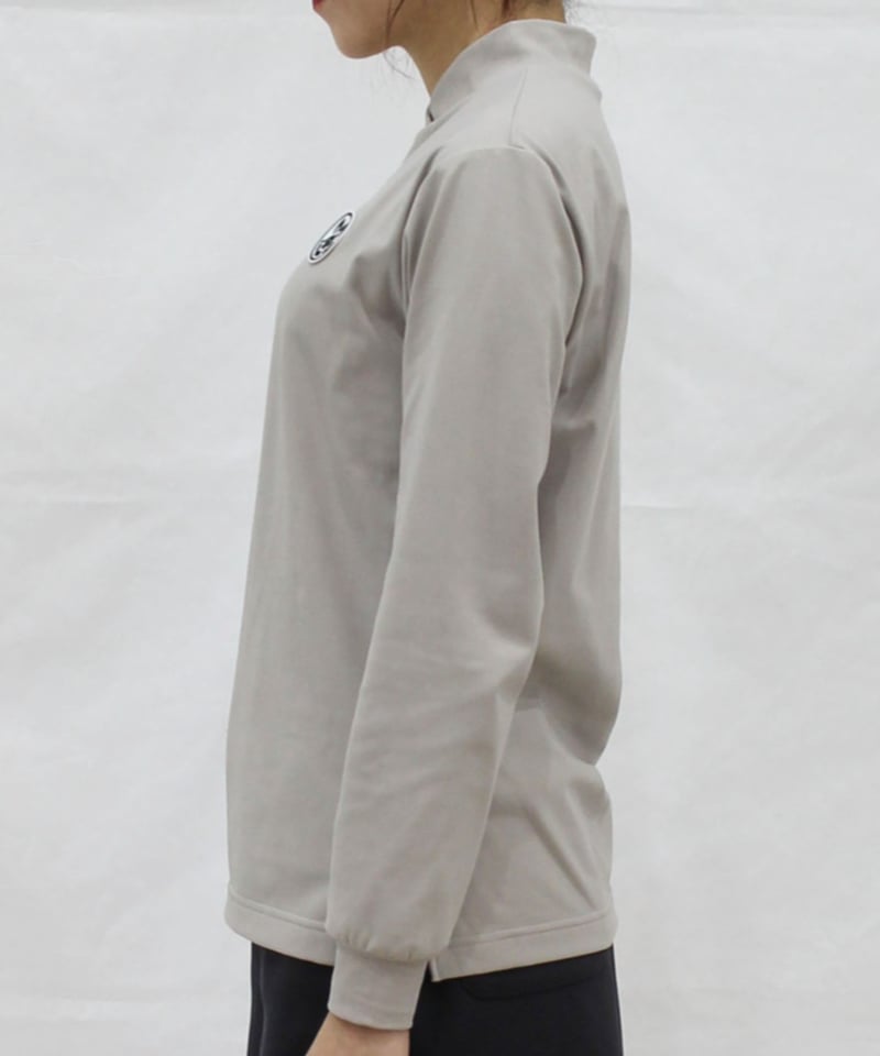 裏起毛右袖ロゴモックネックシャツ〔オフホワイト/グレージュ/ブルー