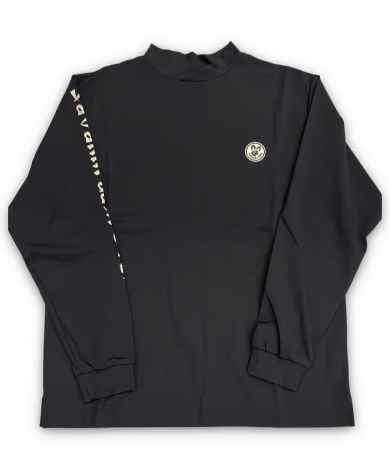 裏起毛右袖ロゴモックネックシャツ〔オフホワイト/グレージュ/ブルー