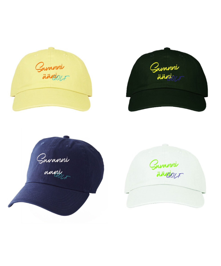 行書体ロゴ刺繍キャップ〔オフホワイト/ライトイエロー/ネイビー