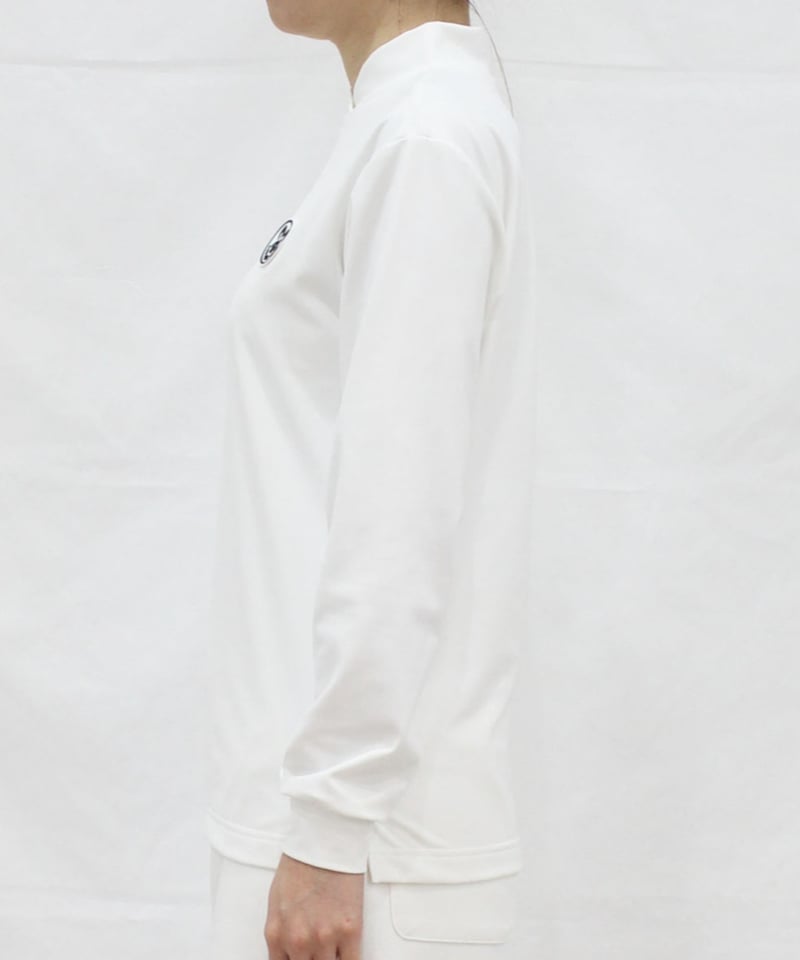 裏起毛右袖ロゴモックネックシャツ〔オフホワイト/グレージュ/ブルー