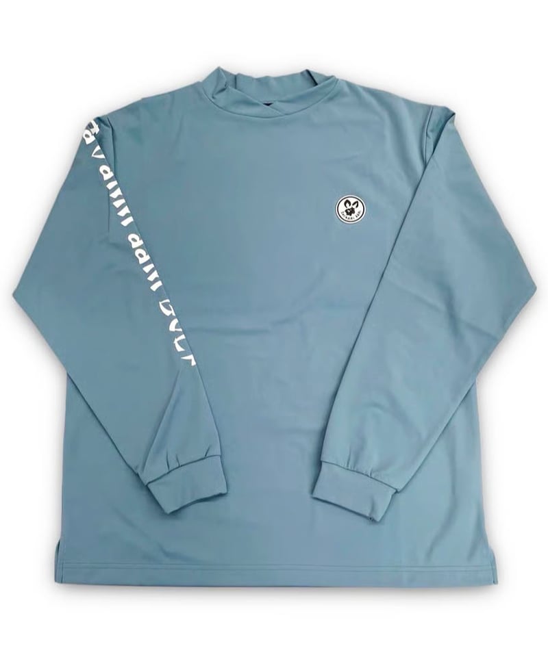 裏起毛右袖ロゴモックネックシャツ〔オフホワイト/グレージュ/ブルー