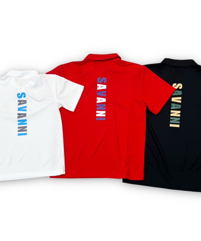 バックSAVANNIロゴポロシャツ〔オフホワイト/レッド/ブラック