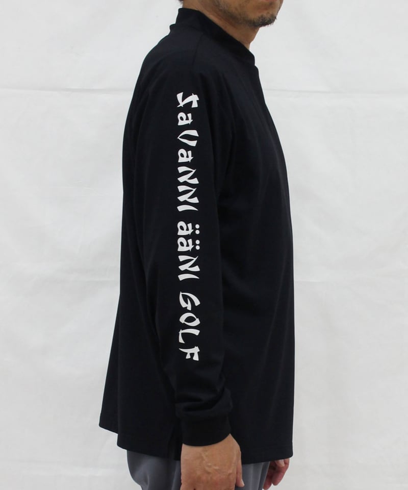 ロゴモックネックシャツ　XL ブラック 裏起毛右袖ロゴモックネックシャツ〔オフホワイト/グレージュ/ブルー