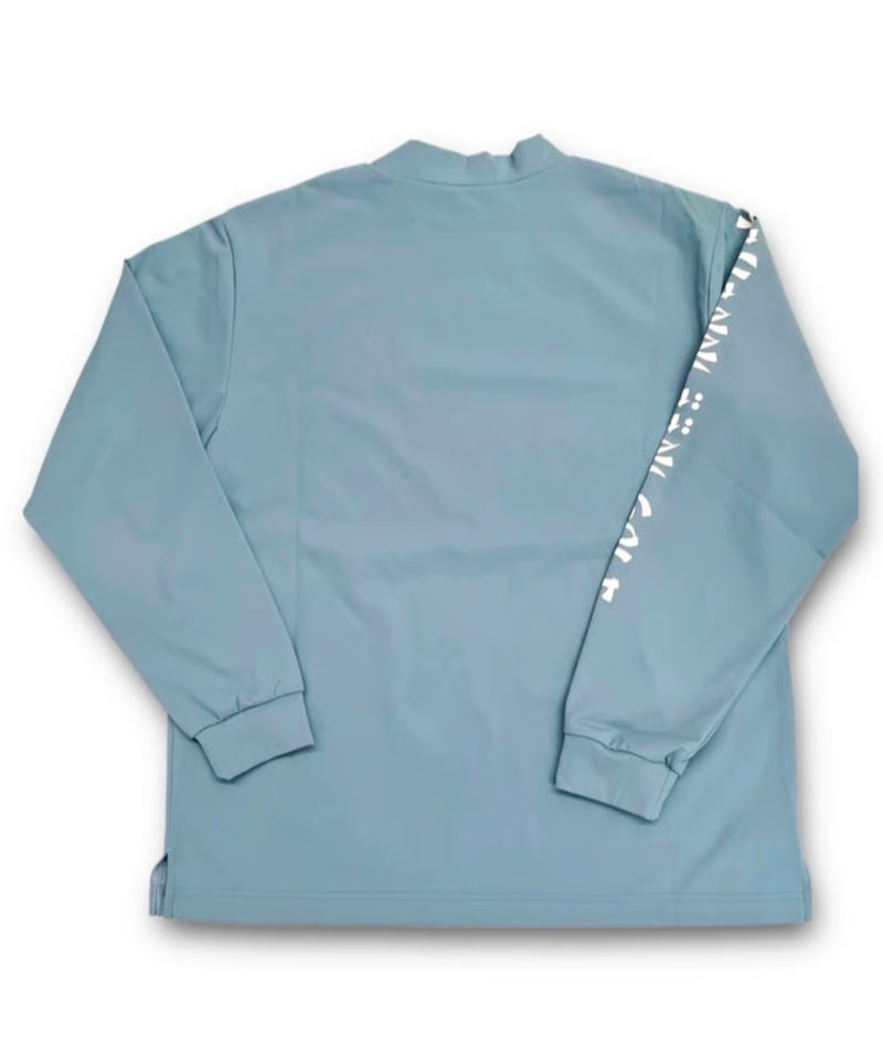 裏起毛右袖ロゴモックネックシャツ〔オフホワイト/グレージュ/ブルー