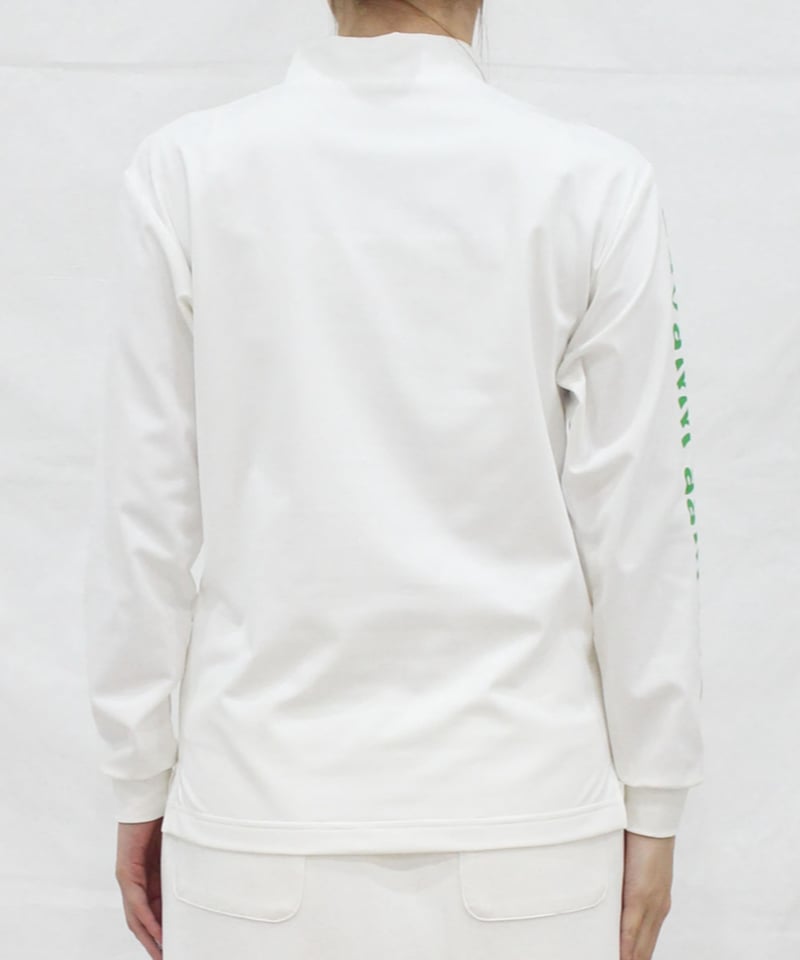 裏起毛右袖ロゴモックネックシャツ〔オフホワイト/グレージュ/ブルー