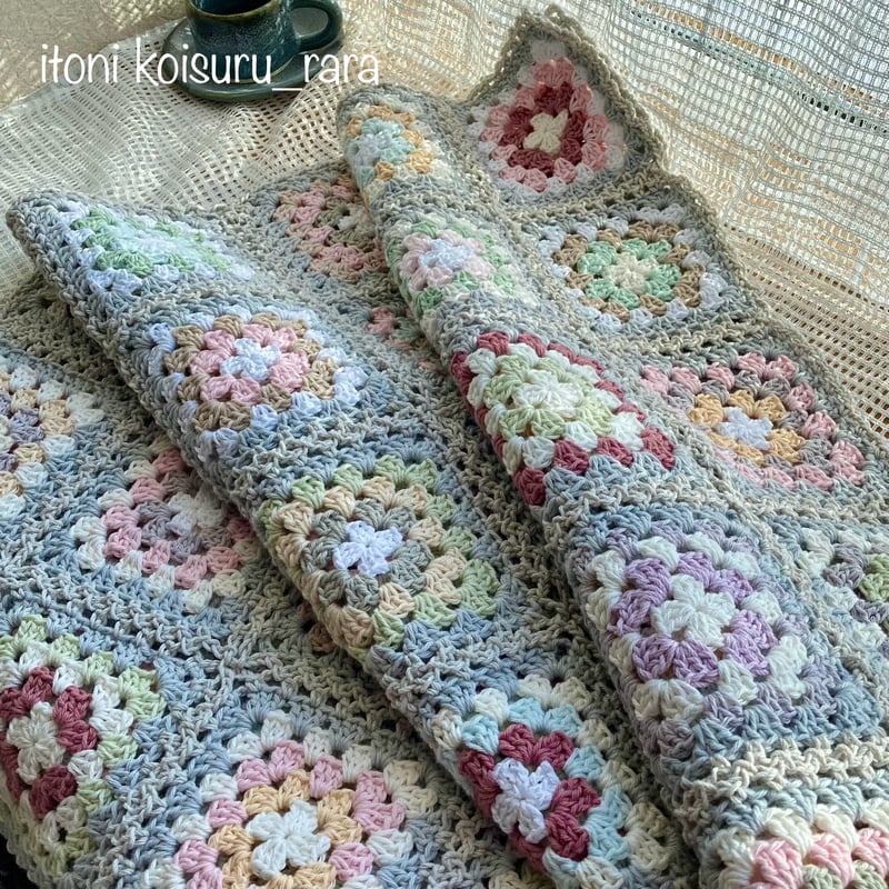 ハンドメイド カラフルな毛糸モチーフ編みカバー マット アフガン ソファーカバー ハンドメイド カラフルな毛糸モチーフ編みカバー マット