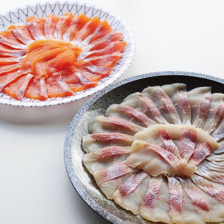 【産地直送】イワナ・ニジマス刺身2種食べ比べセット （お皿付き・だし醤油付・冷凍）