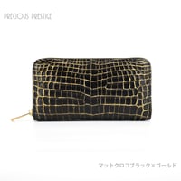 ラウンドジップM　マットクロコブラックゴールド