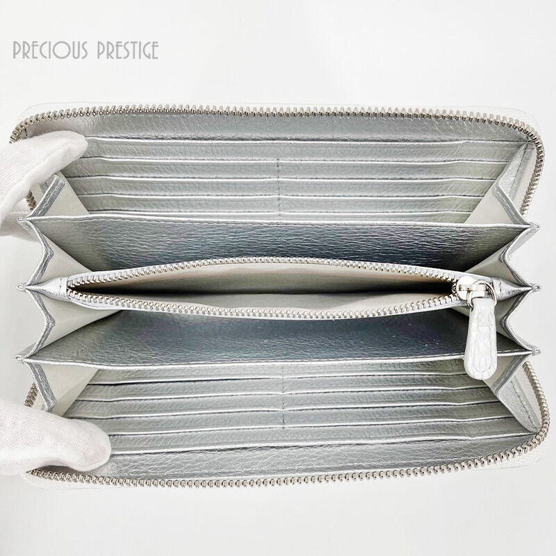 ホワイトシルバークロコダイル長財布 ラウンドジップシャインニングクロコ パールホワイト | precious-prestige