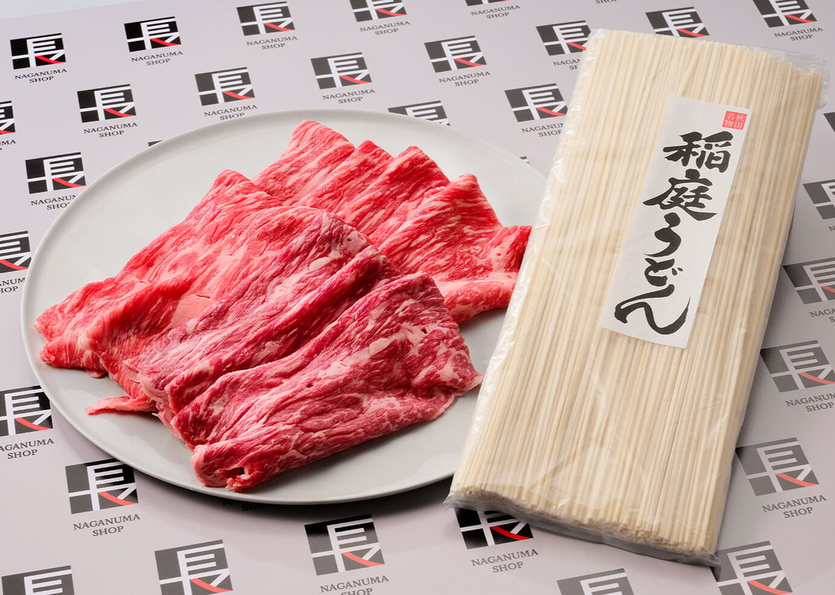 秋田牛・稲庭うどん】すき焼きセット 【梅（モモ肉・ウデ肉セット