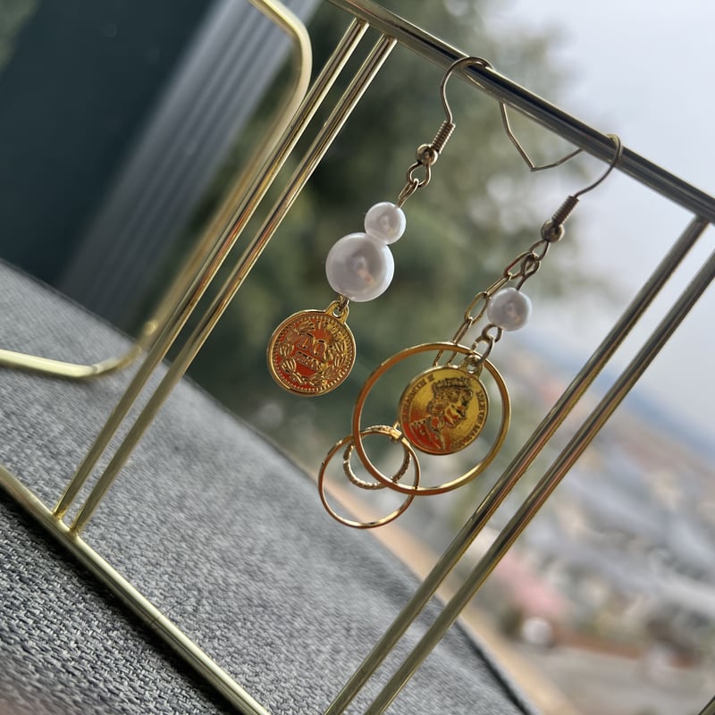 アシンメトリーなコインピアス・イヤリング | peth handmade accessory 