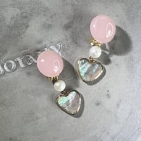 ピンクのハートシェルイヤリング・ピアス