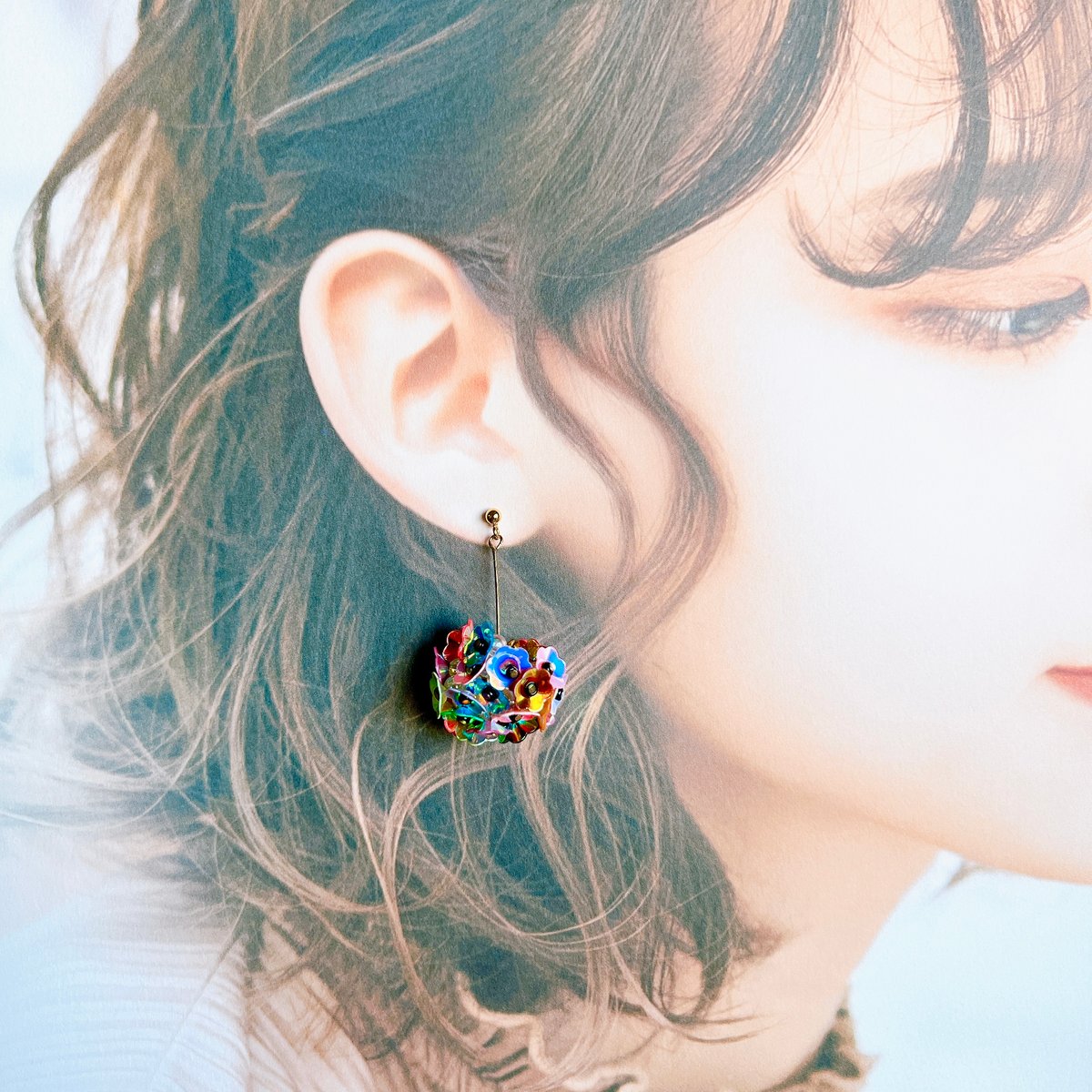 ピンクフラワーレジン×スパンコール♡花びら ピアス イヤリング ピンクフラワーレジン×スパンコール花びら ピアス イヤリング