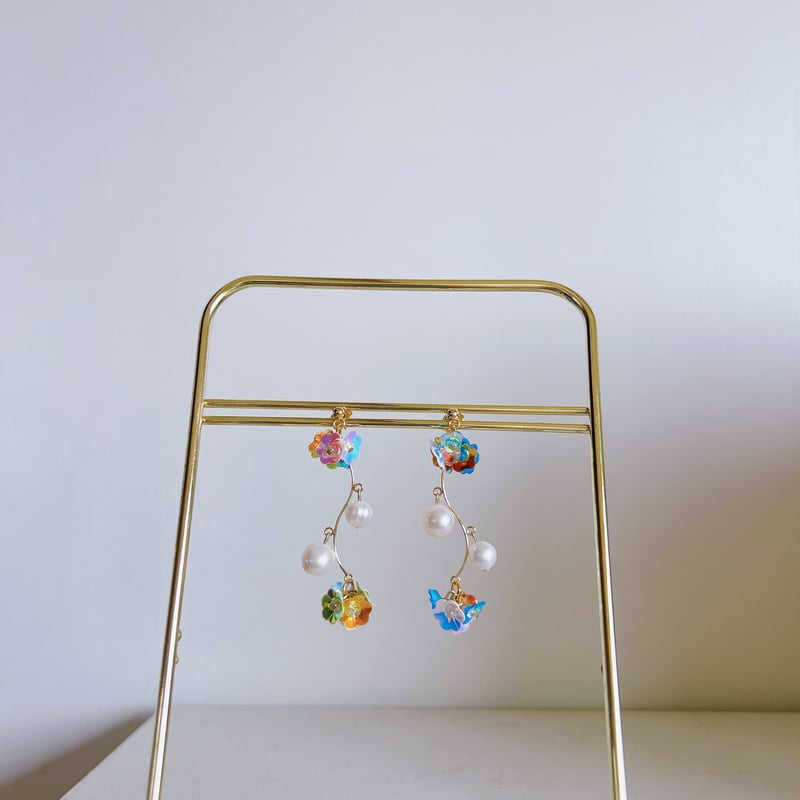 淡水パールとフラワーピアス・イヤリング | peth handmade
