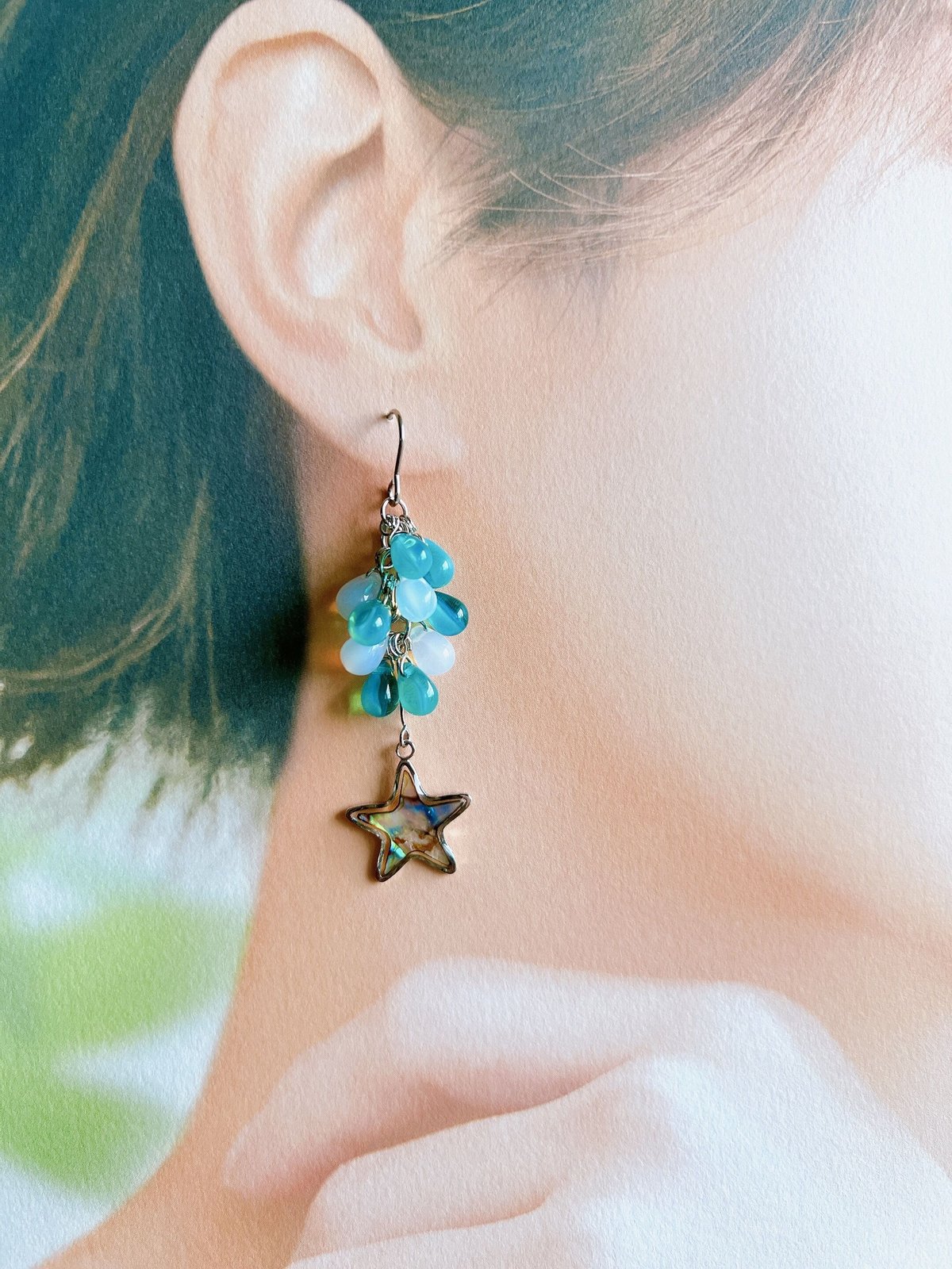 チェコガラスのシェルスターピアス・イヤリング | peth handmade 