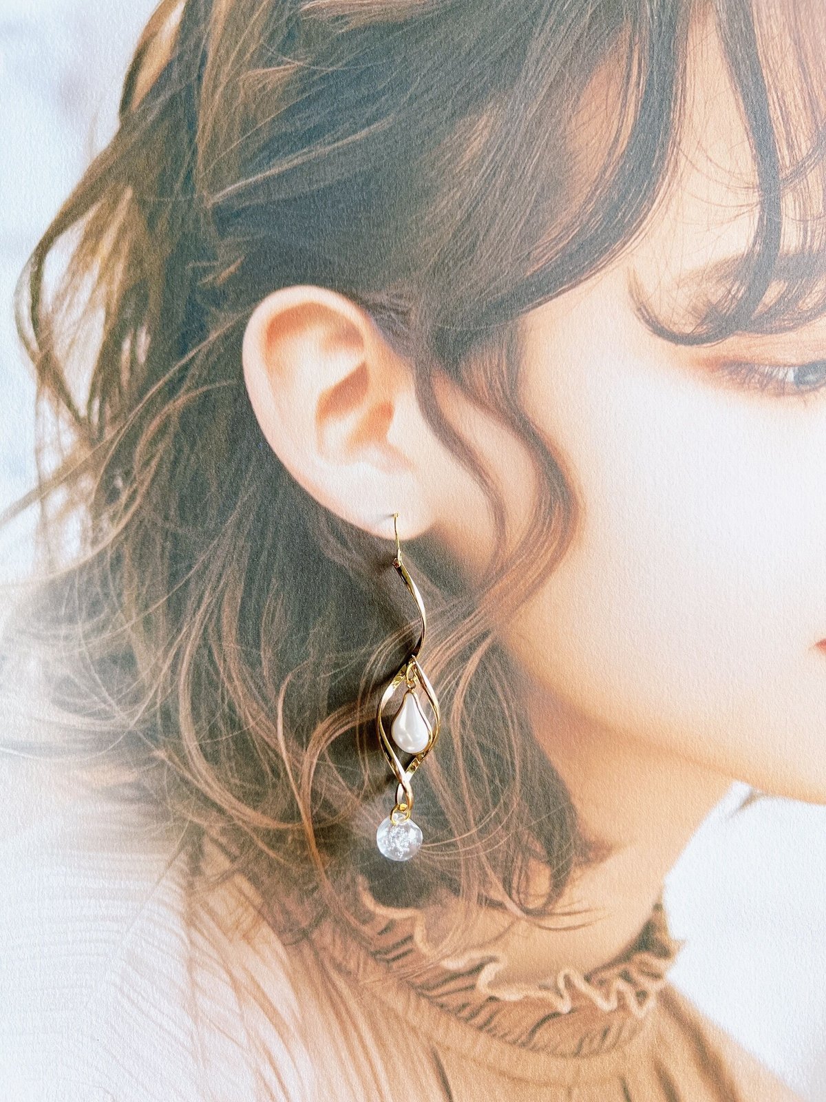 しずくパールのくるりんピアス・イヤリング | peth handmade accessory 