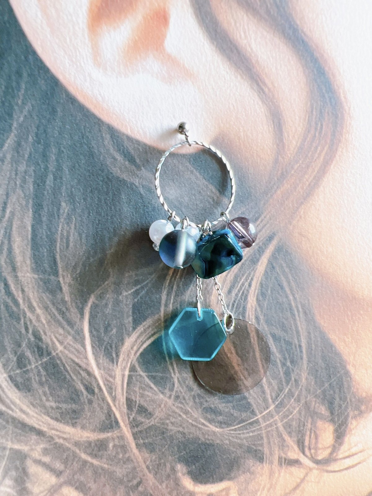 ポメころび◆ベルフラワー水晶×ターコイズ×オイスターシェルイヤリング ポメころび◇ベルフラワー水晶×ターコイズ×オイスターシェル