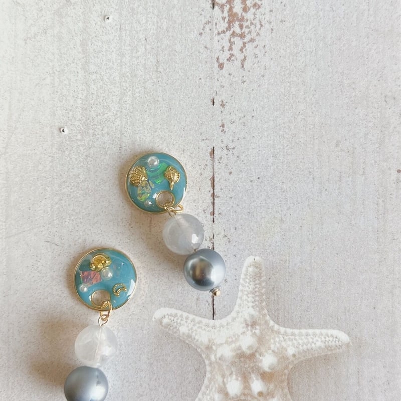 くすみブルーマリンピアス・イヤリング | peth handmade