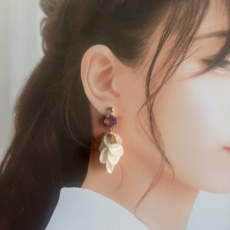 パープルシェルイヤリング・ピアス | peth handmade accessory store