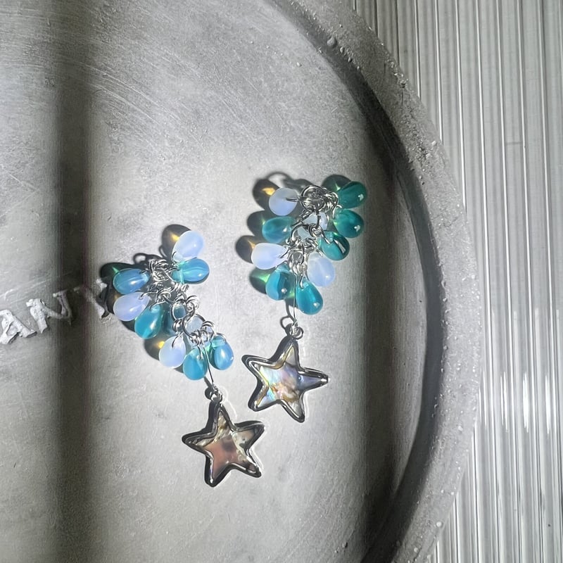 チェコガラスのシェルスターピアス・イヤリング | peth handmade