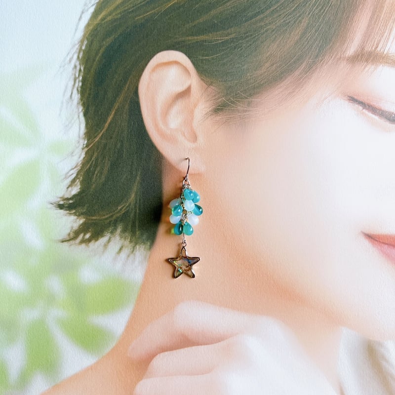 チェコガラスのシェルスターピアス・イヤリング | peth handmade