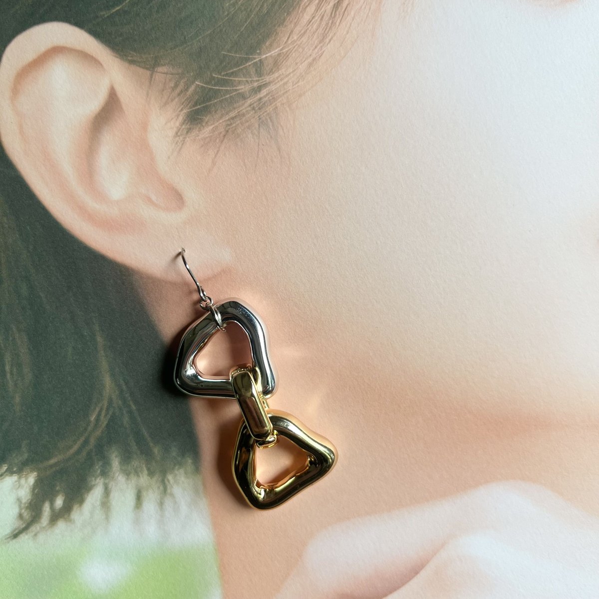 シルバーゴールドの大ぶりピアス・イヤリング | peth handmade