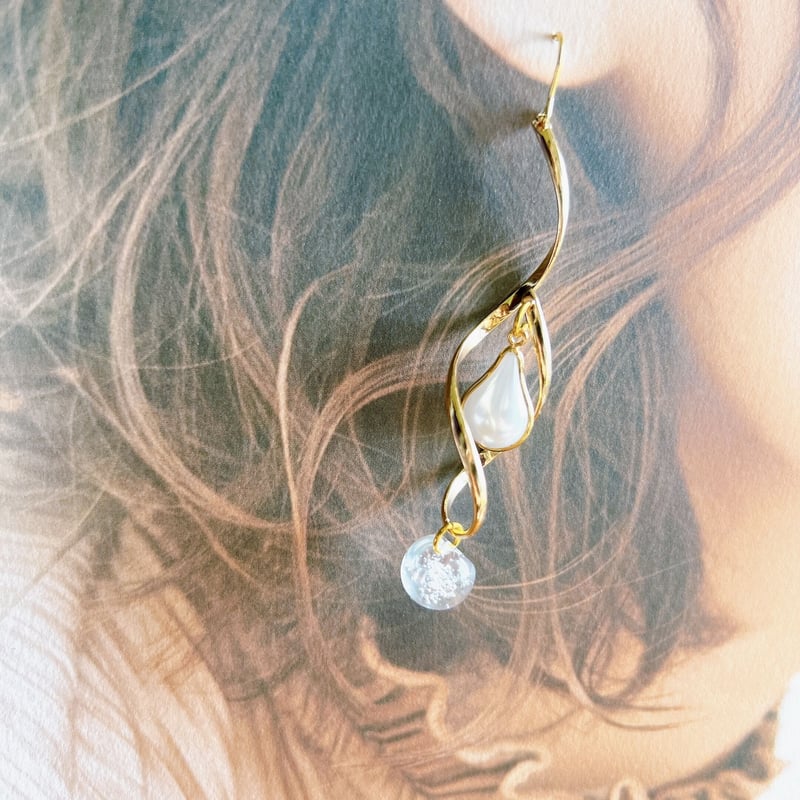しずくパールのくるりんピアス・イヤリング | peth handmade accessory 