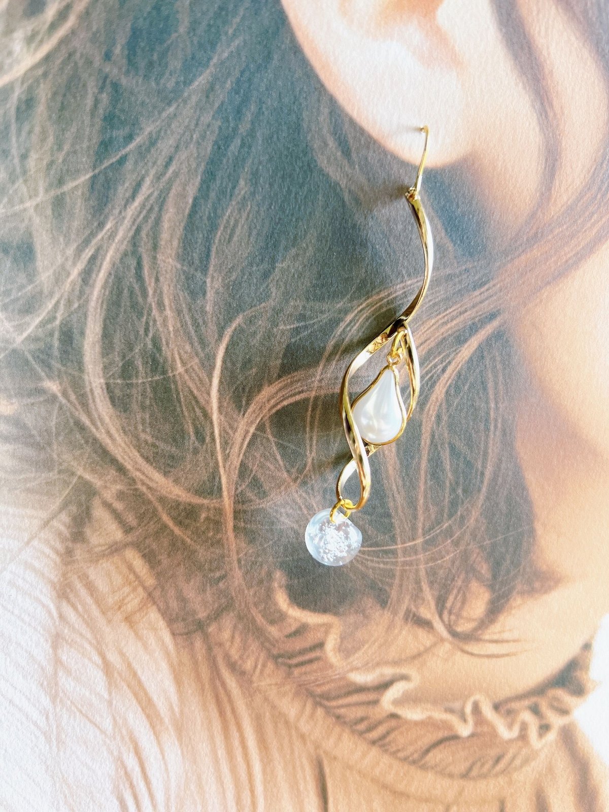 しずくパールのくるりんピアス・イヤリング | peth handmade accessory