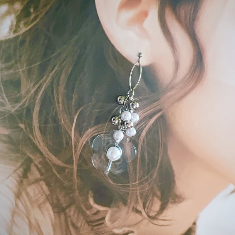 クリアフラワーロングピアス・イヤリング | peth handmade accessory s 