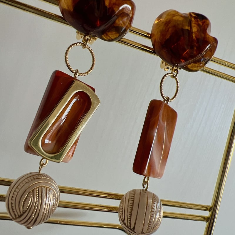 ブラウンマーブルイヤリング・ピアス | peth handmade accessory store