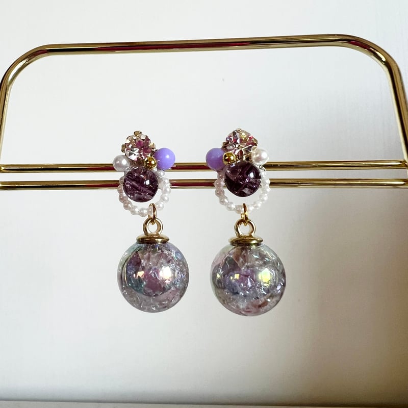 パープルドームのビジューピアス・イヤリング | peth handmade