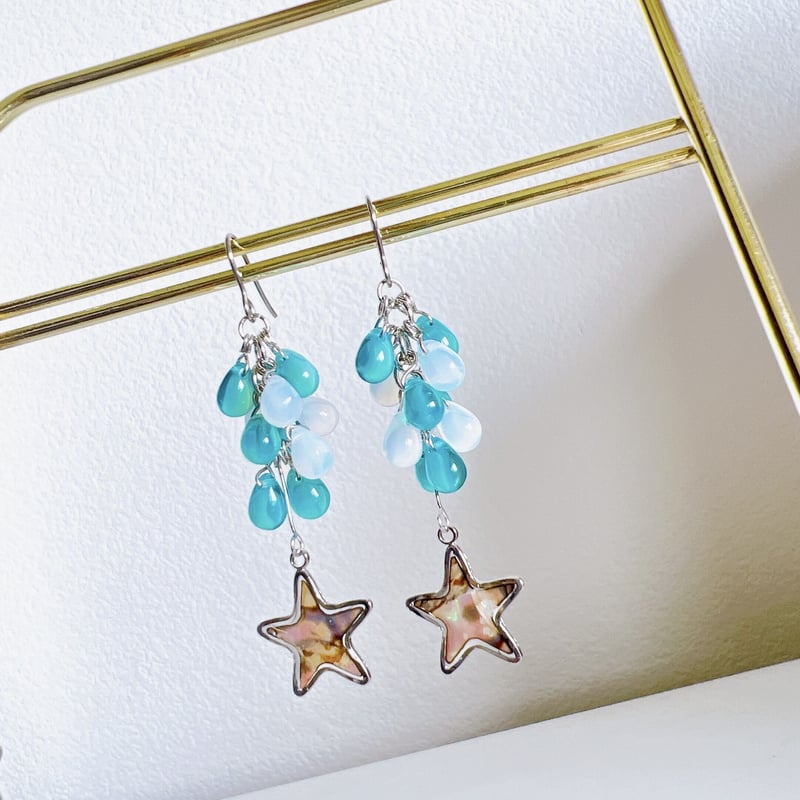 チェコガラスのシェルスターピアス・イヤリング | peth handmade