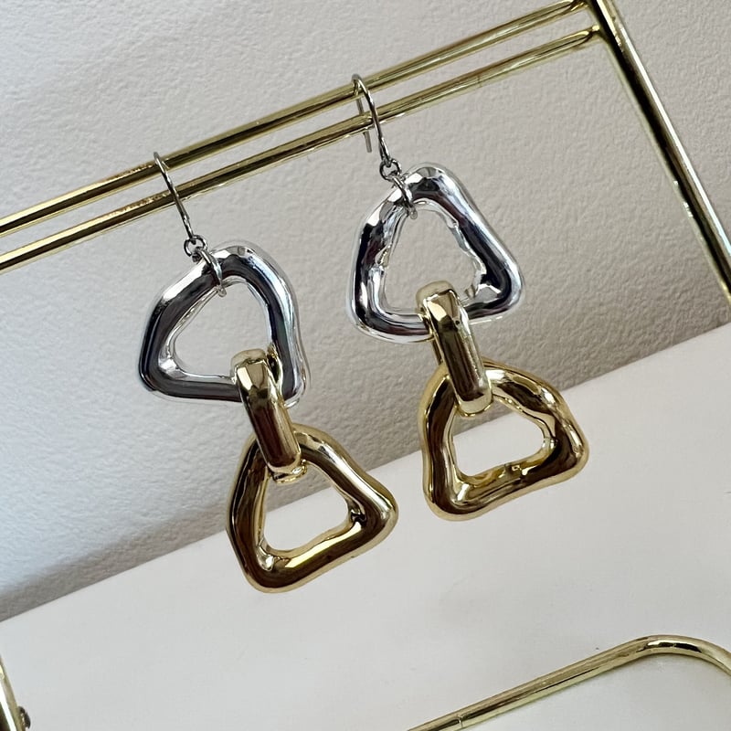 シルバーゴールドの大ぶりピアス・イヤリング | peth handmade