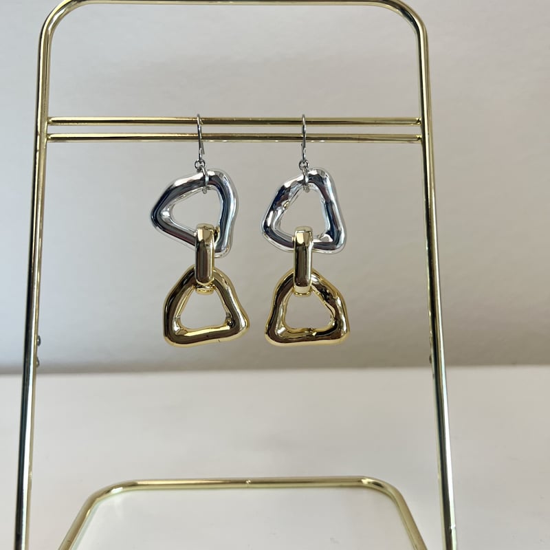 シルバーゴールドの大ぶりピアス・イヤリング | peth handmade