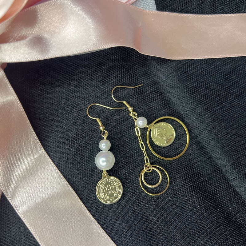 アシンメトリーなコインピアス・イヤリング | peth handmade accessory