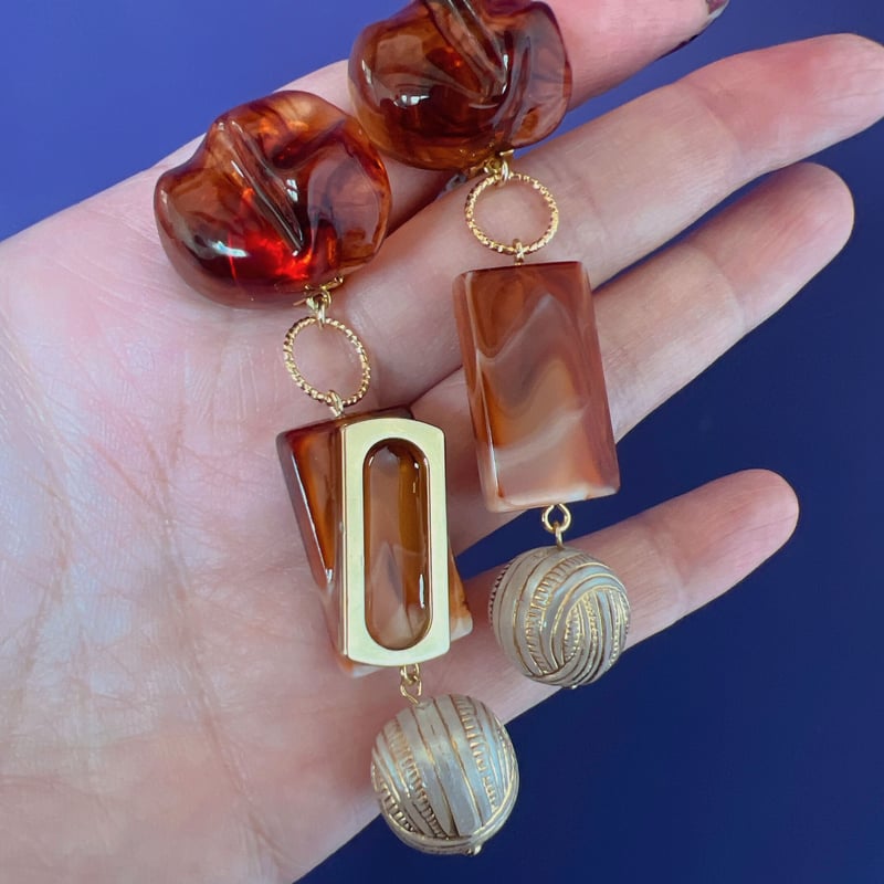 ブラウンマーブルイヤリング・ピアス | peth handmade accessory store