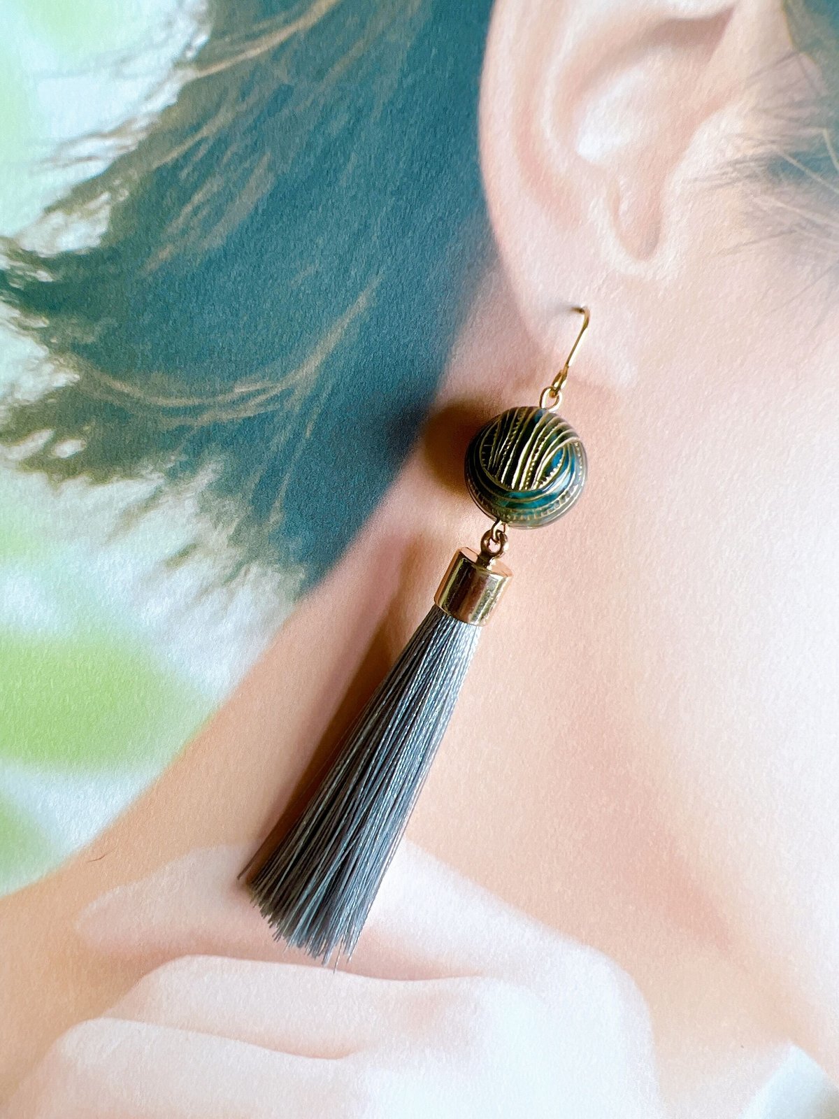 1点のみ めちゃくちゃ可愛いバンブルビージャスパー月の大ぶりピアス