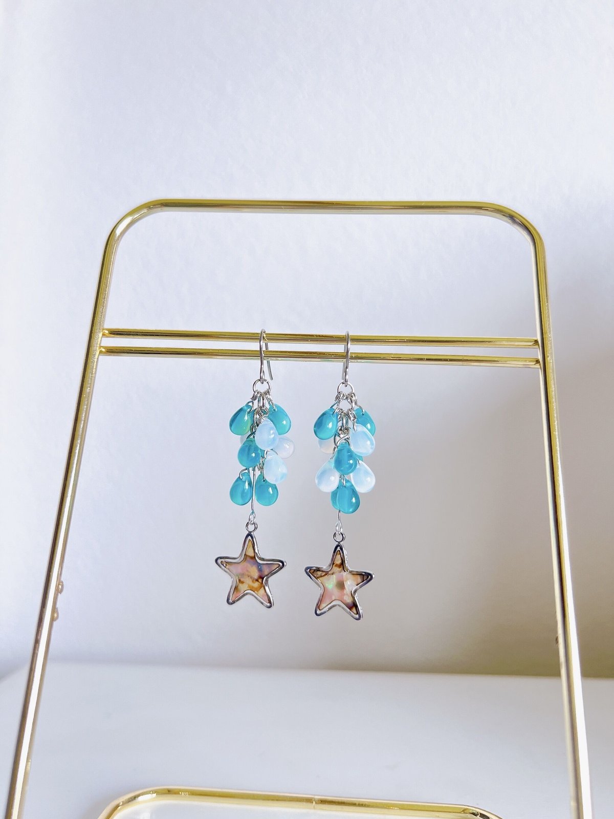 チェコガラスのシェルスターピアス・イヤリング | peth handmade 