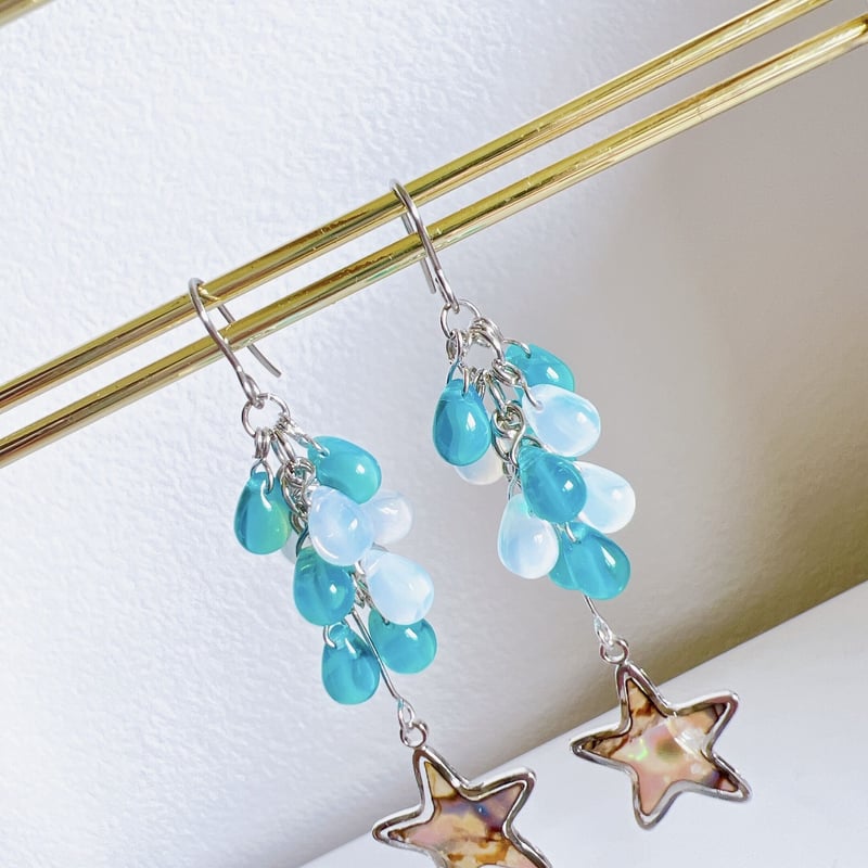 チェコガラスのシェルスターピアス・イヤリング | peth handmade