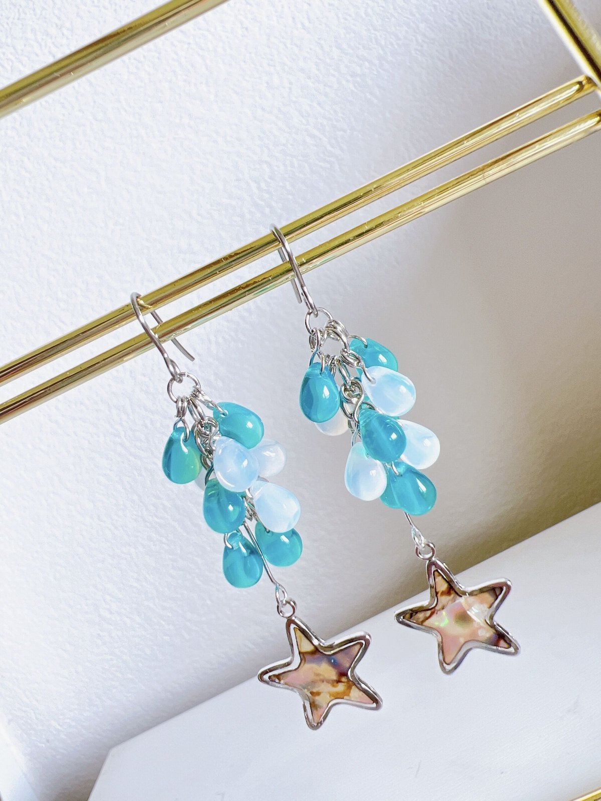 チェコガラスのシェルスターピアス・イヤリング | peth handmade 