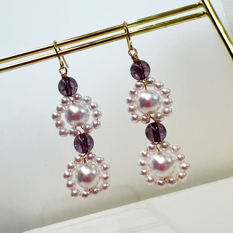 パールビーズのフラワーピアス・イヤリング | peth handmade accessory 