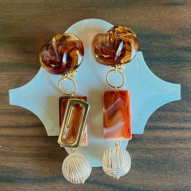 ブラウンマーブルイヤリング・ピアス | peth handmade accessory store