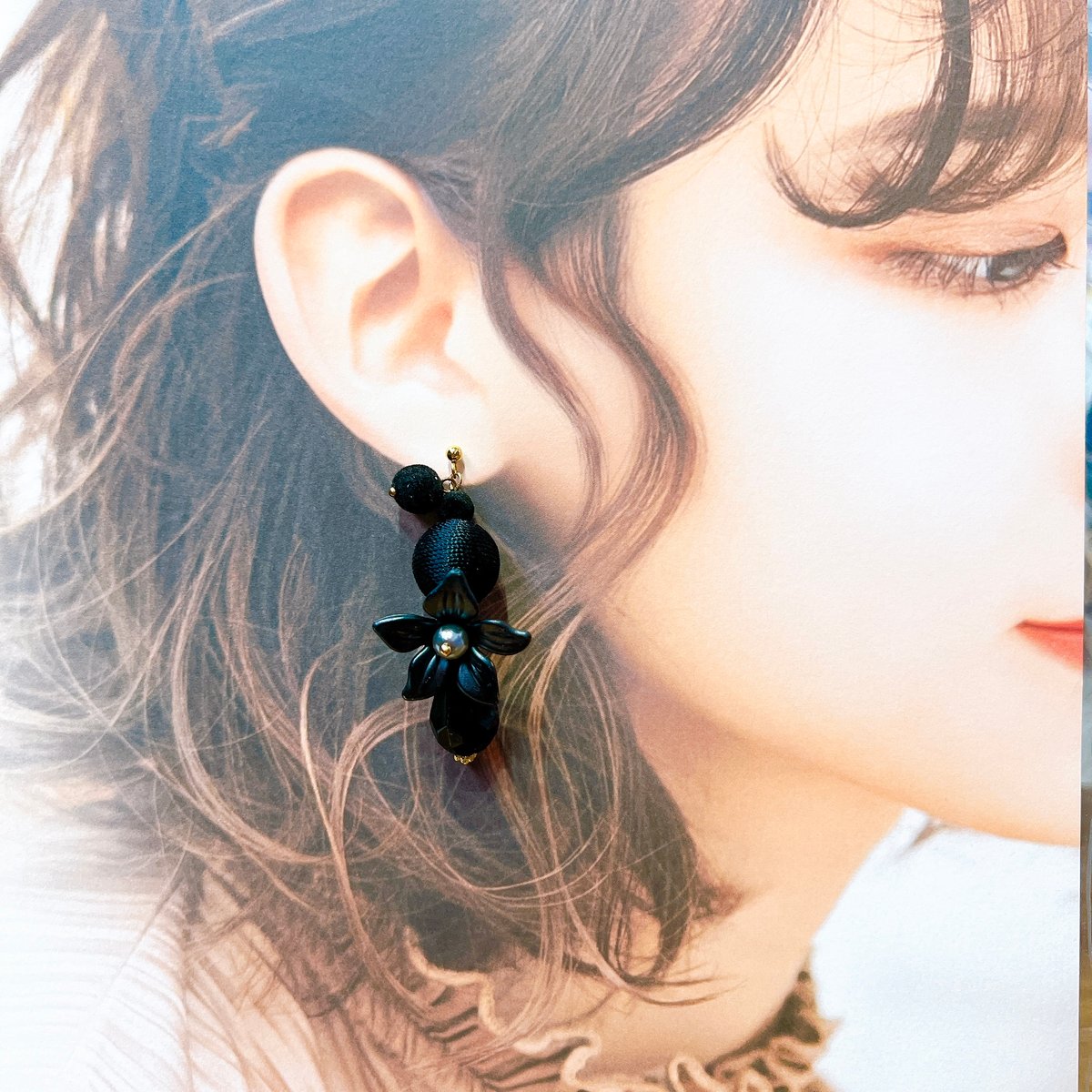 1708 ブラック系べっ甲*トライアングル*スティックピアス・イヤリング 1708 ブラック系べっ甲*トライアングル*スティックピアス・イヤリング