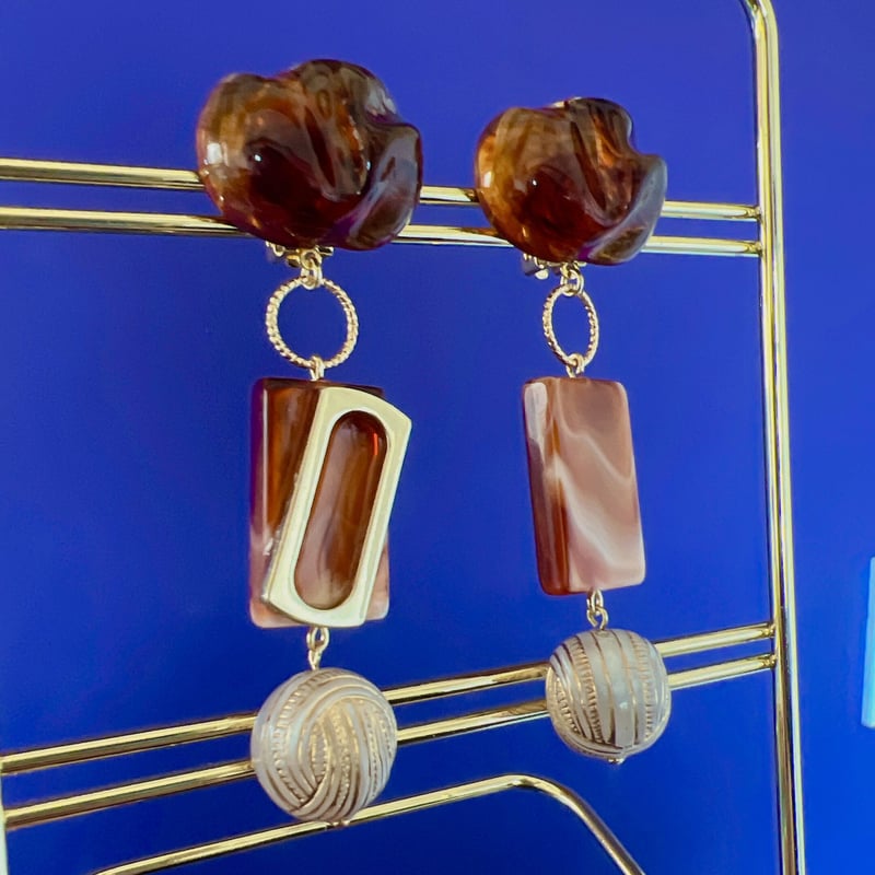 ブラウンマーブルイヤリング・ピアス | peth handmade accessory store