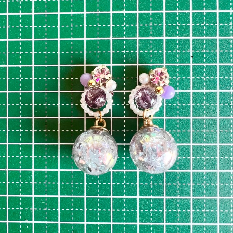 パープルドームのビジューピアス・イヤリング | peth handmade