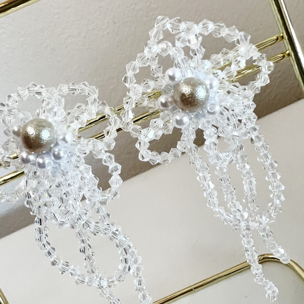 No.2  ハンドメイド　イヤリング　ドライフラワー　チェコビーズ チェコビーズ フラワー 14mm 4個入り 花 チェコガラス ビーズ